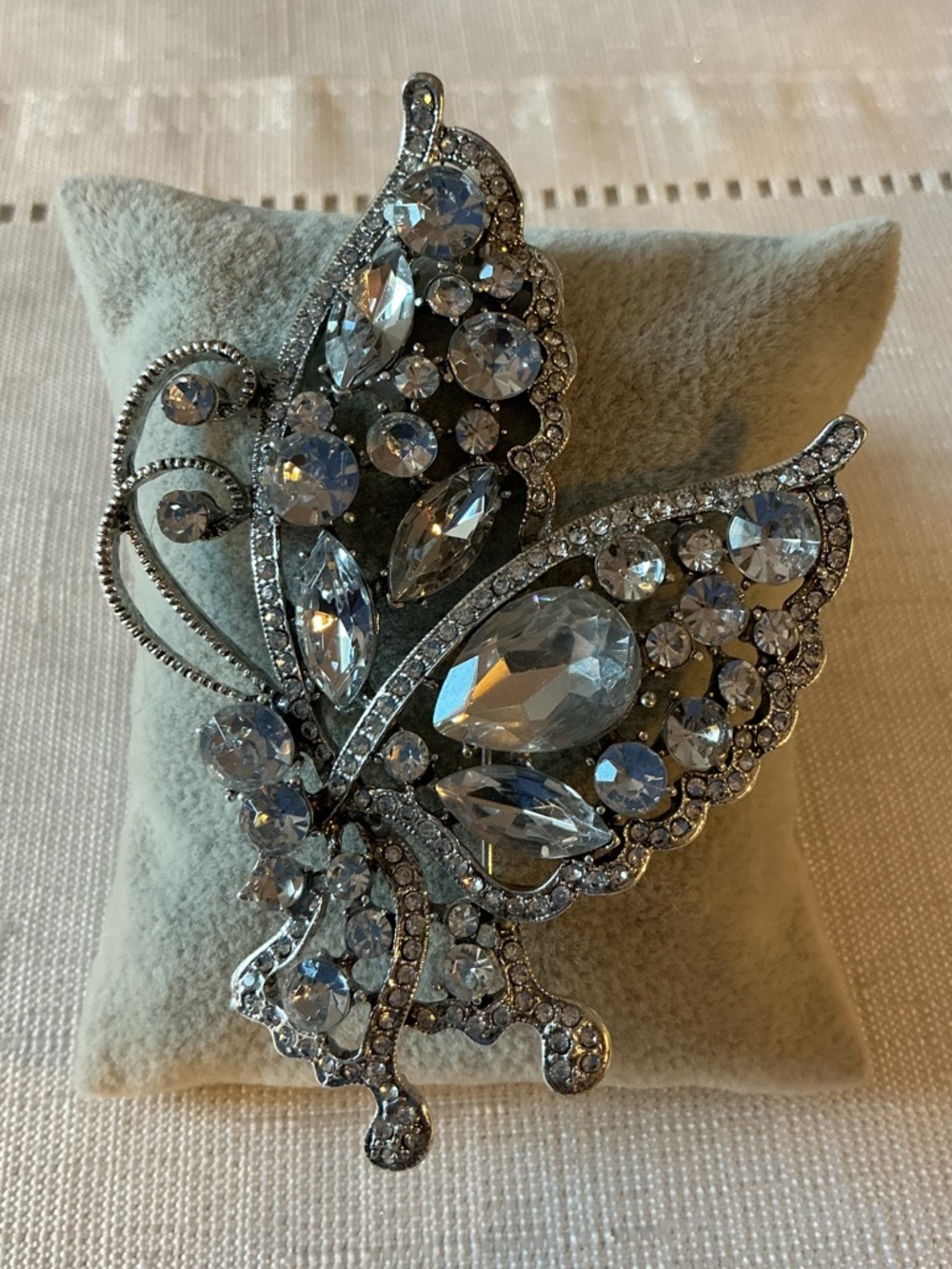 Butterfly Rhinestone Large Statement Silver Tone … - image 2